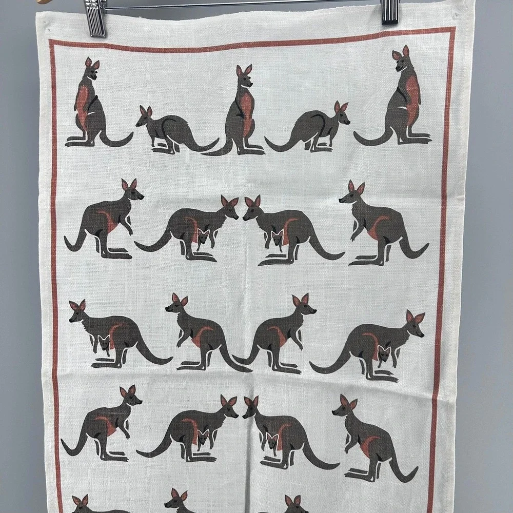 Rodriquez Pure Linen Kangaroo Tea Towel Australian Tourist Souvenir White Gray